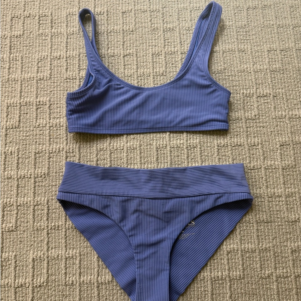 Frankies Blue Ribbed Bikini Set